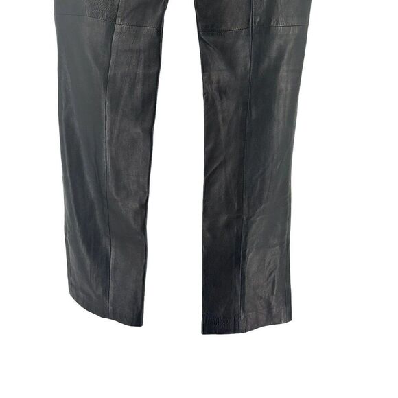 Ralph Lauren Lamb Skin Pants Leather Black Size 4 Black Label Straight Leg Chic - Picture 7 of 12